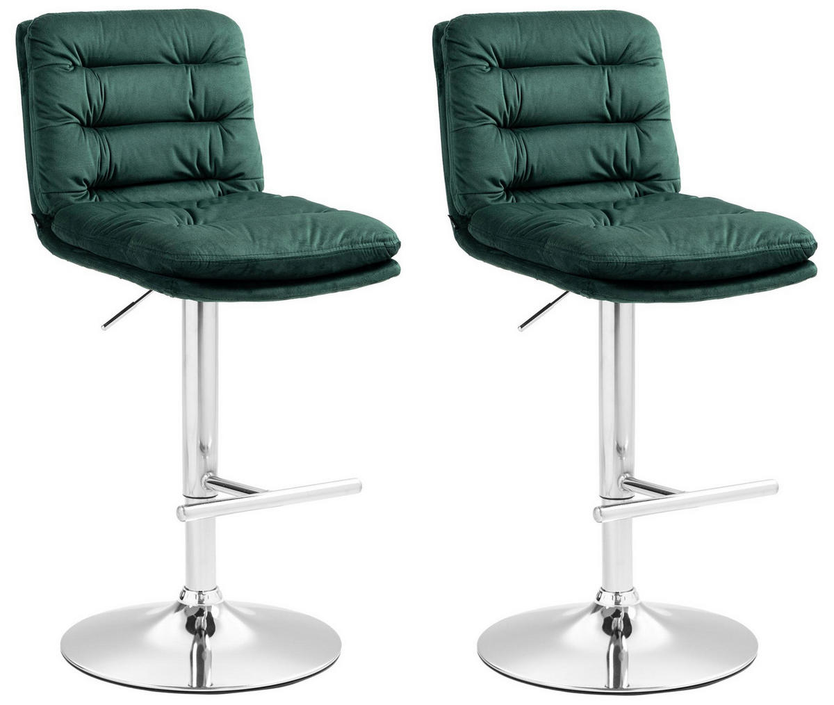 BARHOCKER 2er Set Samt grün - Chromfarben/Grün, Textil/Metall (42/94/56cm) - CLP