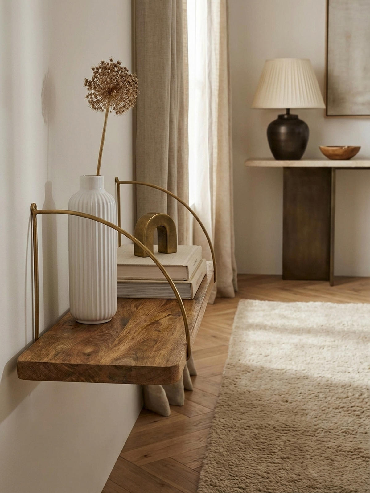 WANDREGAL TEVERE Mango Massivholz Eisen Industrial, Beige 60x22x25 cm - Beige, Holz/Metall (60/25/22cm) - KADIMA DESIGN