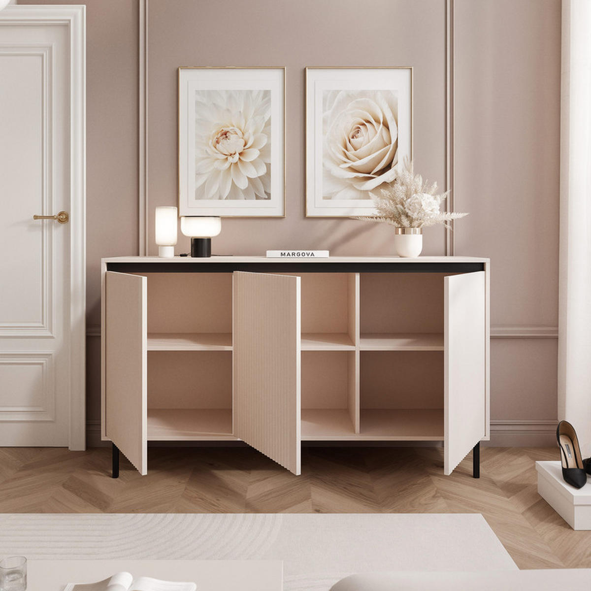 KOMMODE LIRA 149 cm, Beige - Beige/Schwarz, Holzwerkstoff/Metall (149/100/40cm) - Idohome