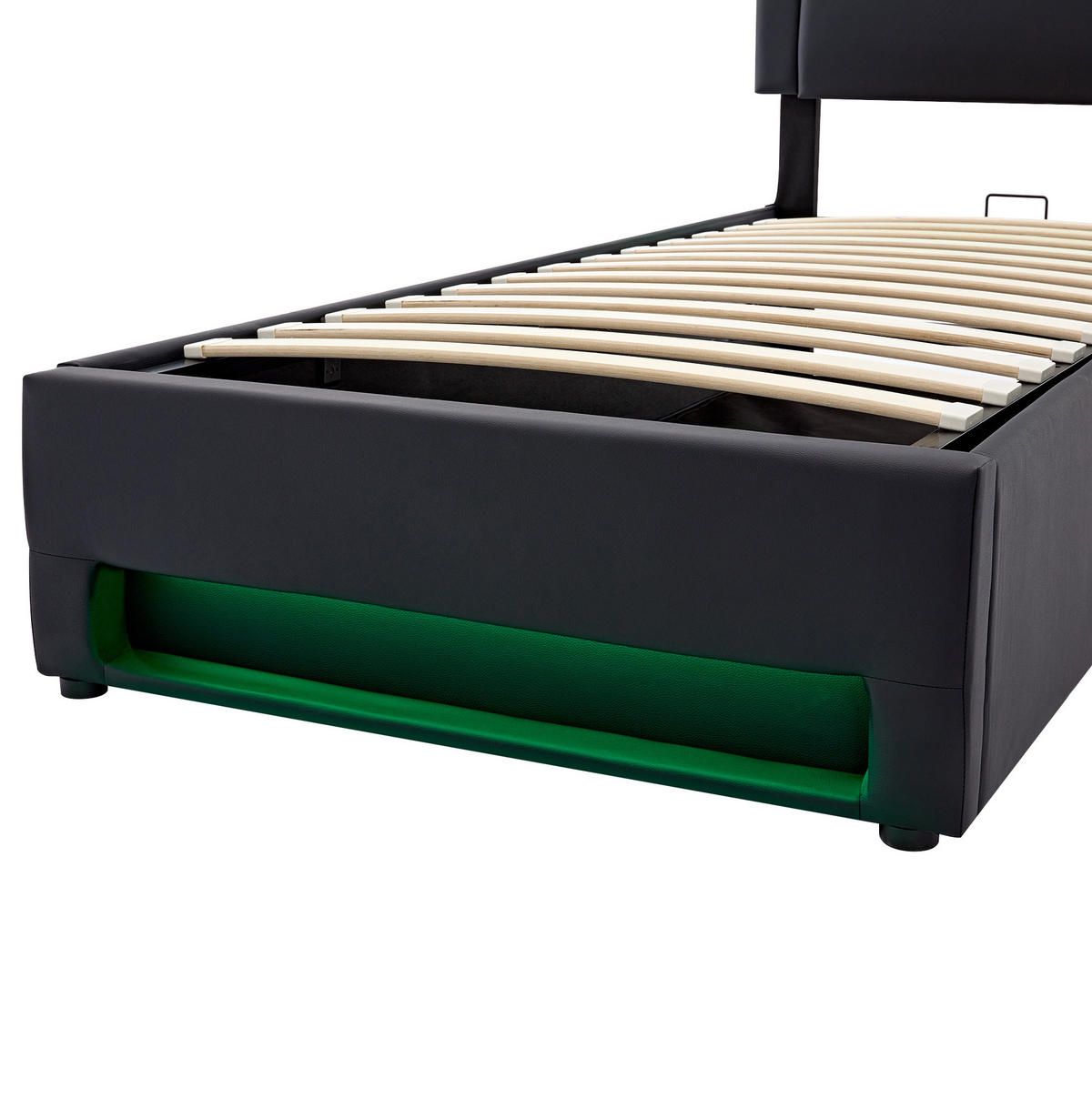 POLSTERBETT mit USB, LED und Stauraum 90x200 cm PU Schwarz - Schwarz, Metall (90/200cm) - Meubliv
