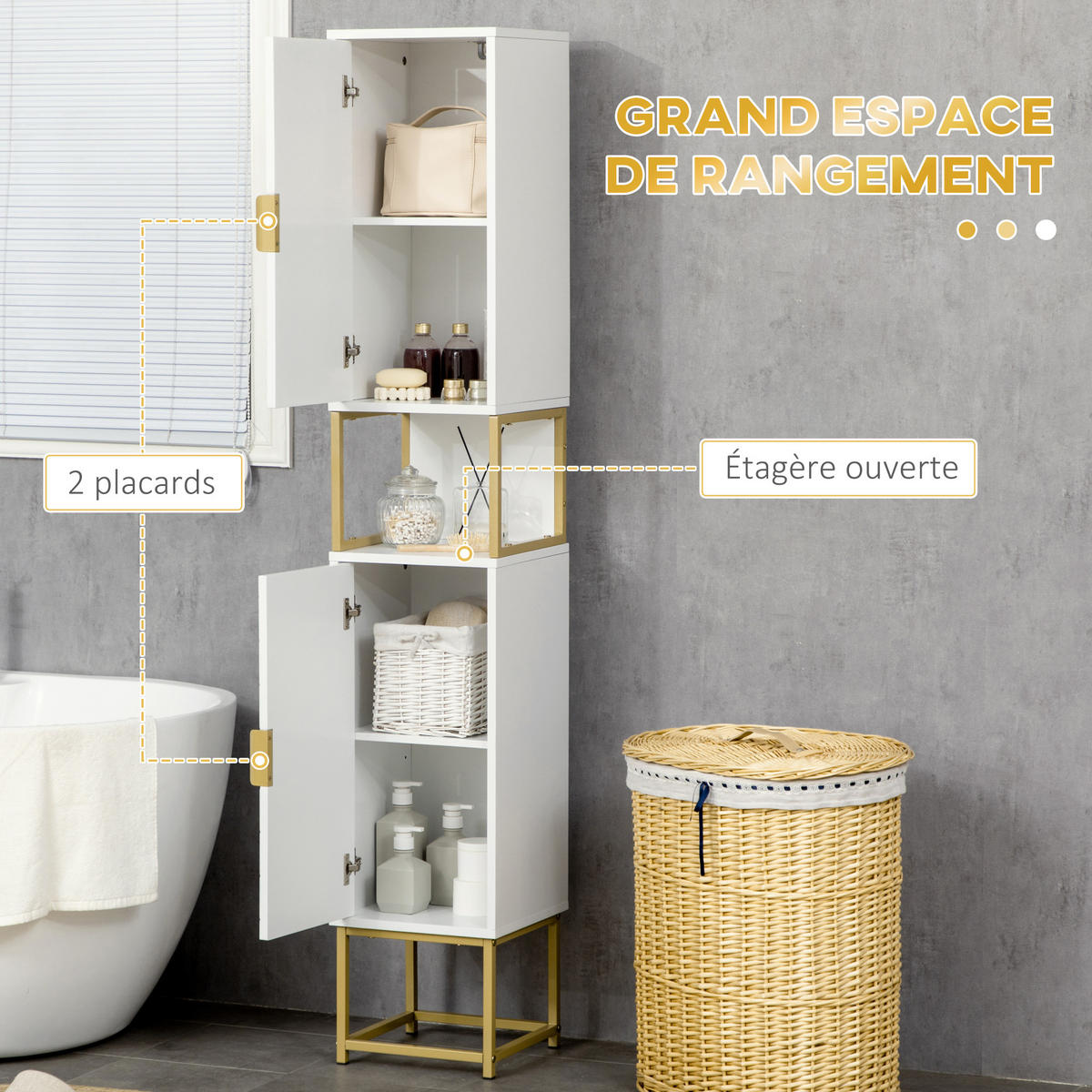 HOCHSCHRANK DE-12367 30/30/171 cm Weiß/Gold - Weiß, Holzwerkstoff (30/170.7/30cm) - ComfortXL