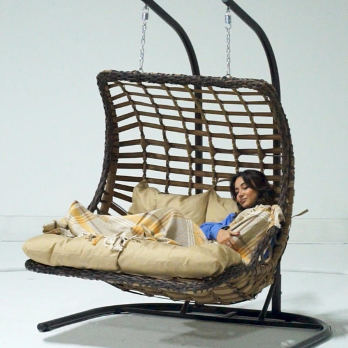 HÄNGESESSEL mit Gestell Gartenschaukel Rattan Hängeschaukel Hellbraun - Hellbraun, Metall (172/120/212cm) - Gowoll