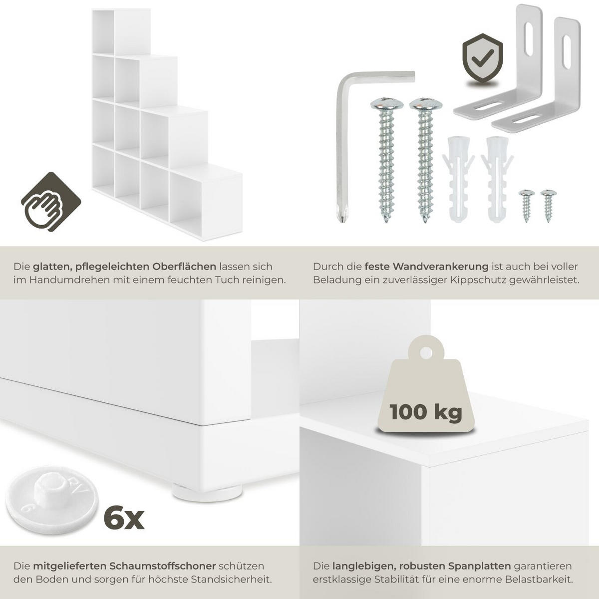 BÜCHERREGAL Talisa,130 x 29 cm x 130 cm,weiß - Weiß, Holzwerkstoff (130/130/29cm) - tectake