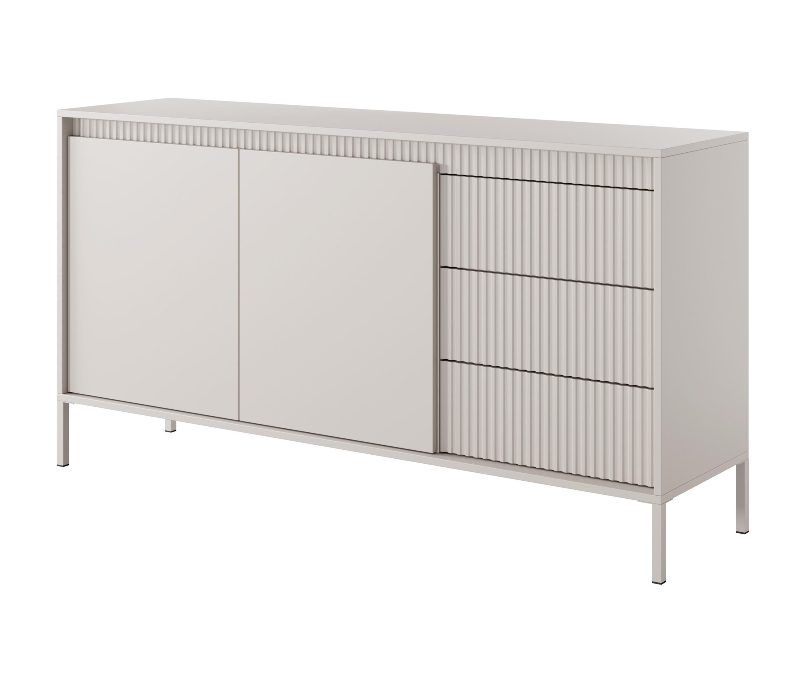 SIDEBOARD Trentinis 2T 3S Beige 153,5/81,4/39,5 cm – Geriffelten Fronten - Beige, Holzwerkstoff/Metall (153.5/81.4/39.5cm) - AX Living