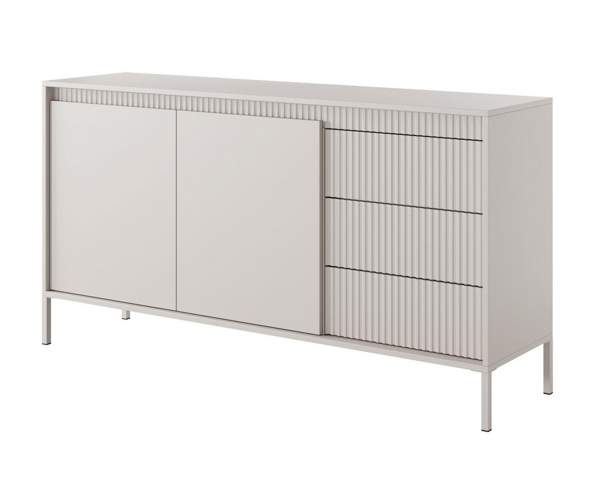 SIDEBOARD Trentinis 2T 3S Beige 153,5/81,4/39,5 cm – Geriffelten Fronten - Beige, Holzwerkstoff/Metall (153.5/81.4/39.5cm) - AX Living