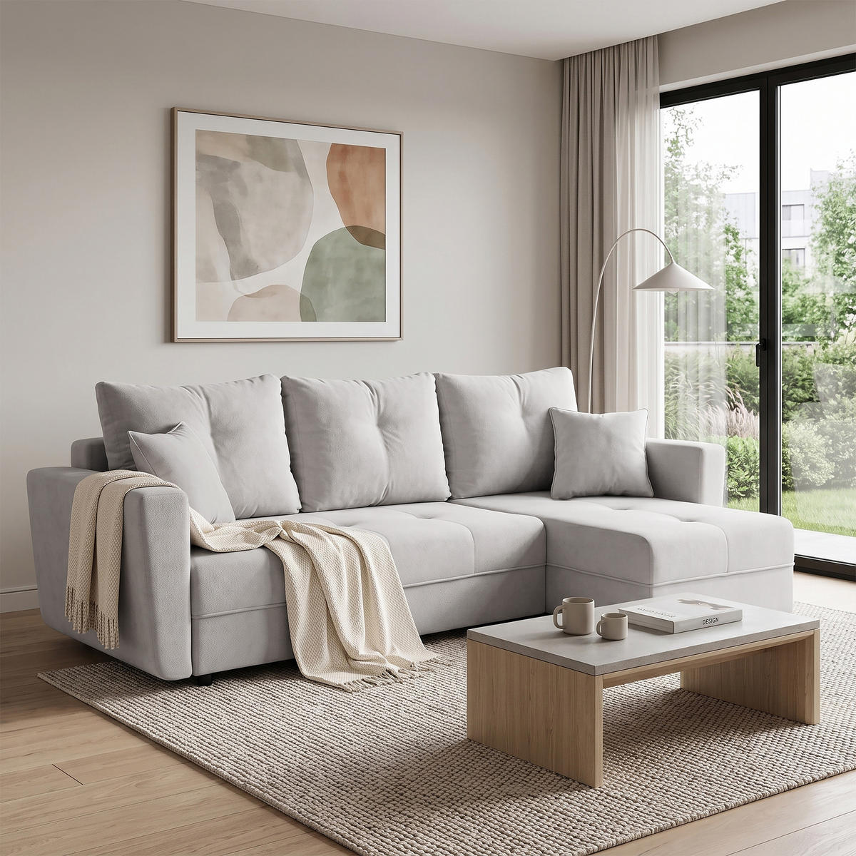 ROHOVÁ ROZKLÁDACÍ POHOVKA Verona s úložným prostorem a univerzální lenoškou, 240 cm, béžová - béžová, textil (240/148cm) - Beautysofa