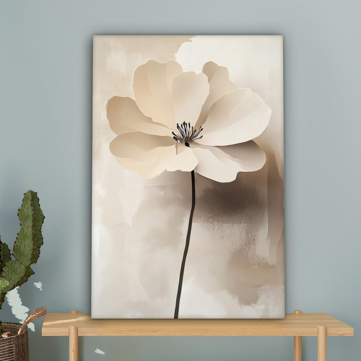 LEINWANDBILD Blume - Beige - Farbe - Schatten Wanddeko Schlafzimmer 60x90 cm - Creme, Textil (60/90cm) - MuchoWow