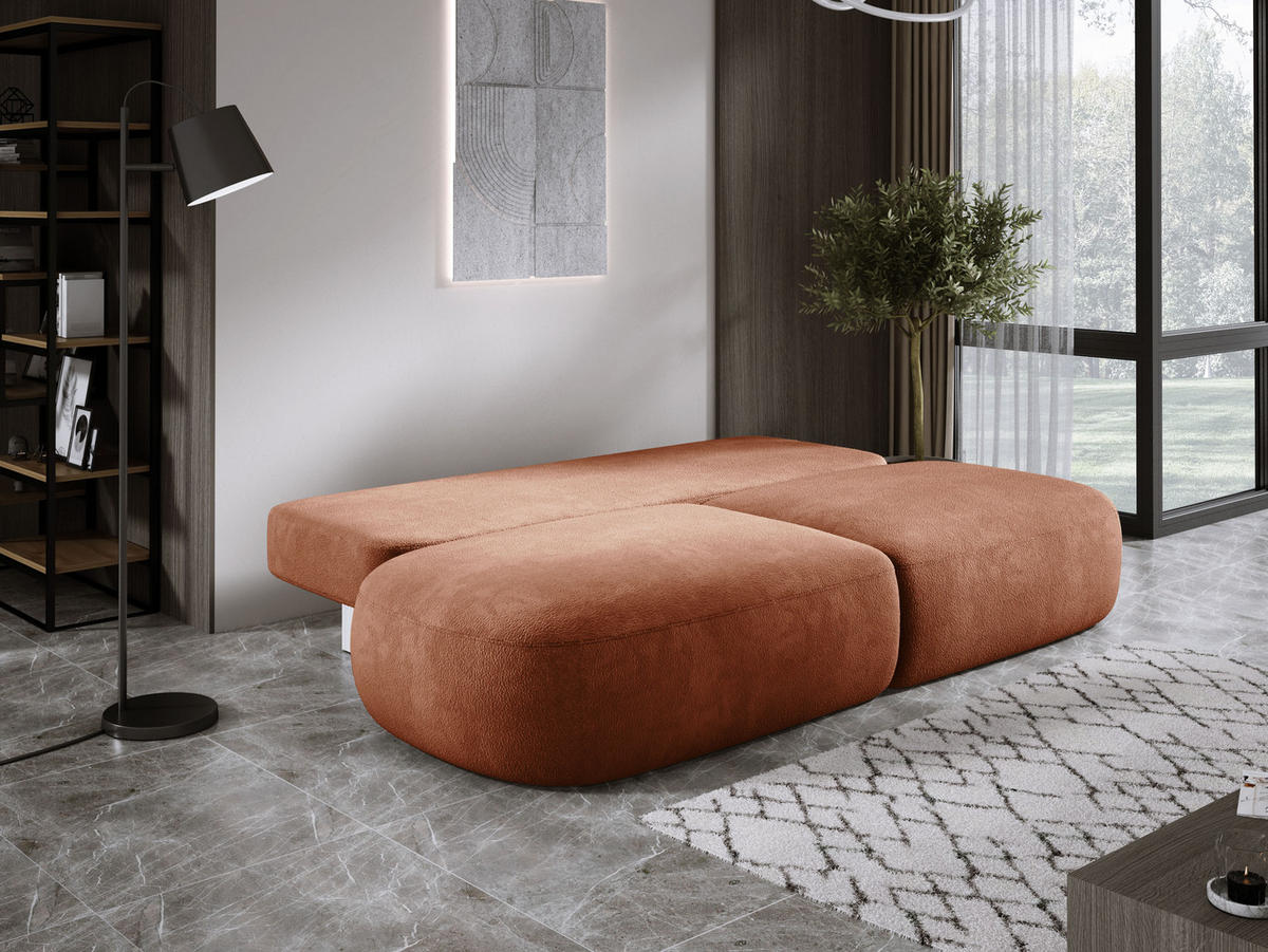 SCHLAFSOFA Moderne BABU mit Schlaffunktion – 3-Sitzer Sofa mit Bettkasten, DL-Automat, 2 Rückenkissen, 2 Zierkissen, 240x90x90 cm, Braun - Bronzefarben, Holz/Textil (240/90/90cm) - DomoHome