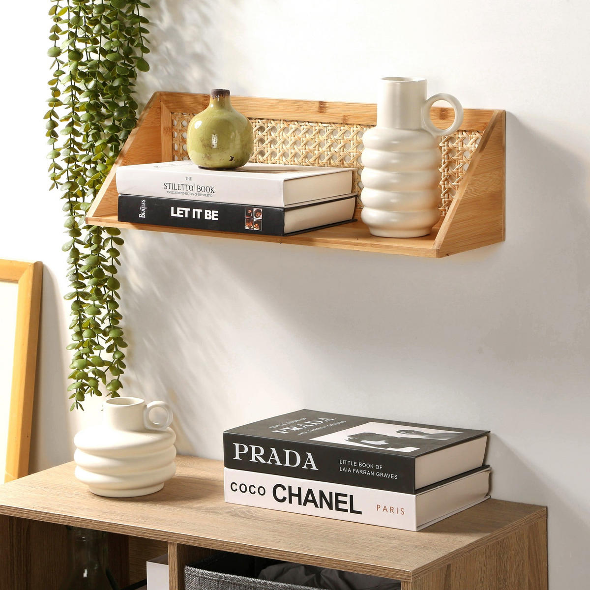 WANDREGAL aus Bambus und natürlichem Rattan - 50 cm - Eschefarben, Holzwerkstoff (15/15/32cm) - Calicosy