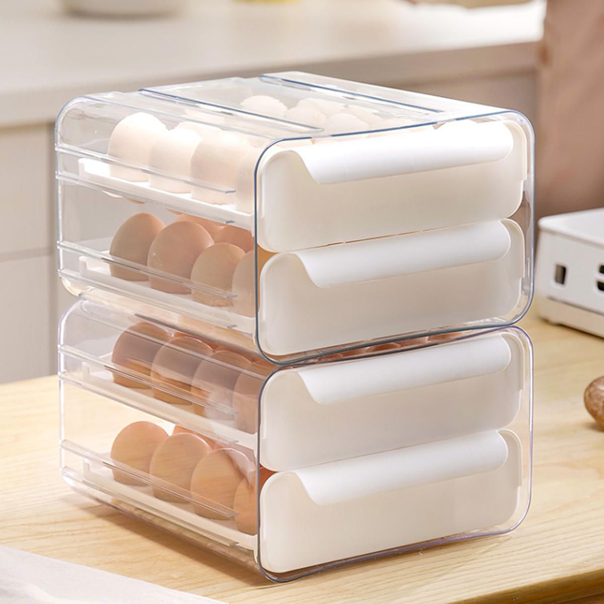 EIERBOX Doppellagig Kühlschrank Transparente - Transparent/Weiß, Kunststoff (21.5/13.5/23.5cm) - Livingandhome