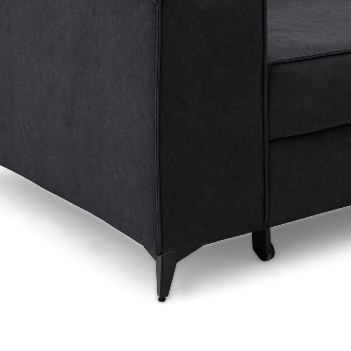 ECKSOFA PURE L Rechts mit Schlaffunktion 127x199 Velours Graphit - Graphitfarben/Schwarz, Holz/Textil (204/281cm) - Muffo