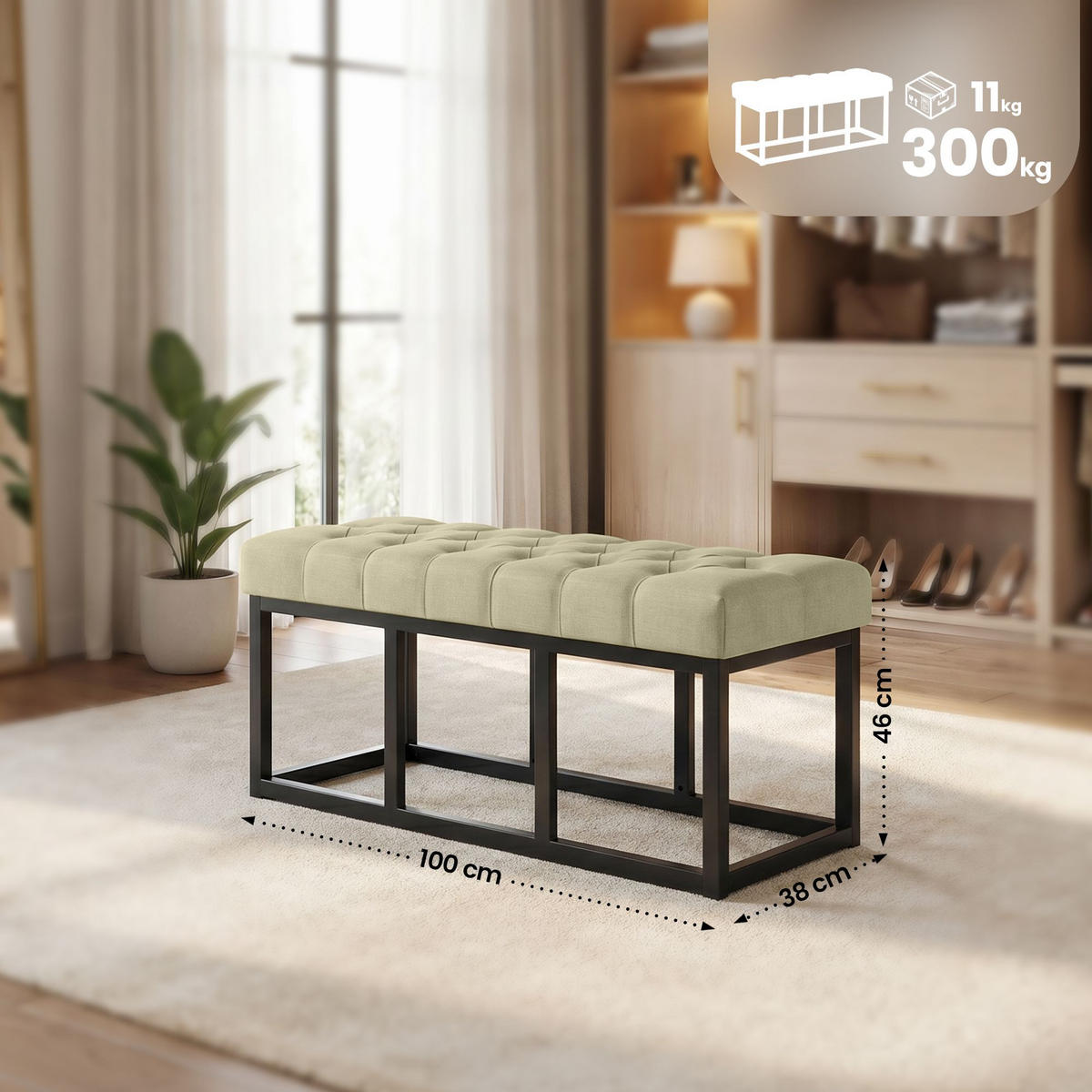 SITZBANK 100/38 cm Stoff Taupe - Taupe/Schwarz, Textil/Metall (100/46/38cm) - CLP