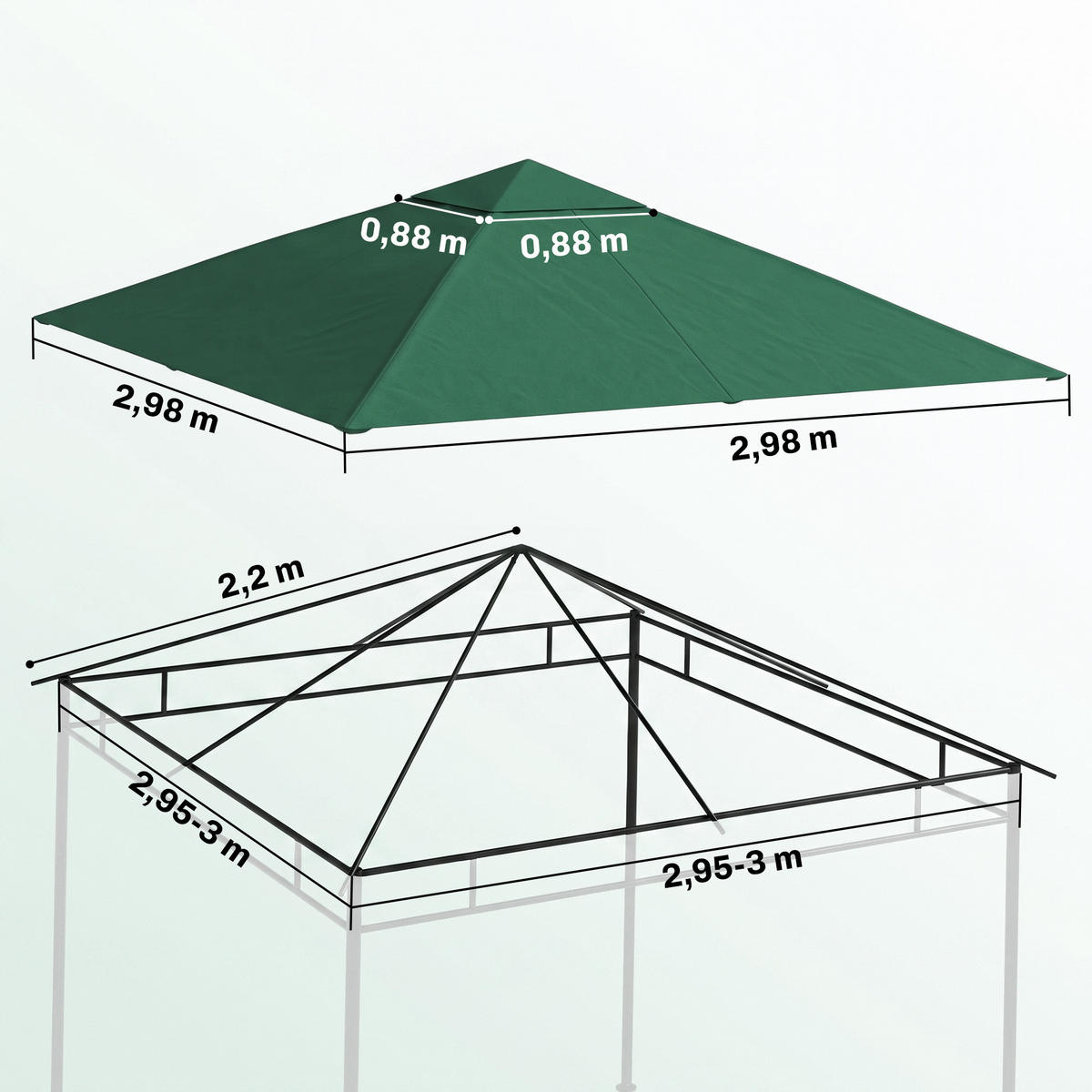 STŘECHA PAVILONU, polyester, zelená - zelená barva, plast (298/1/298cm) - Outsunny