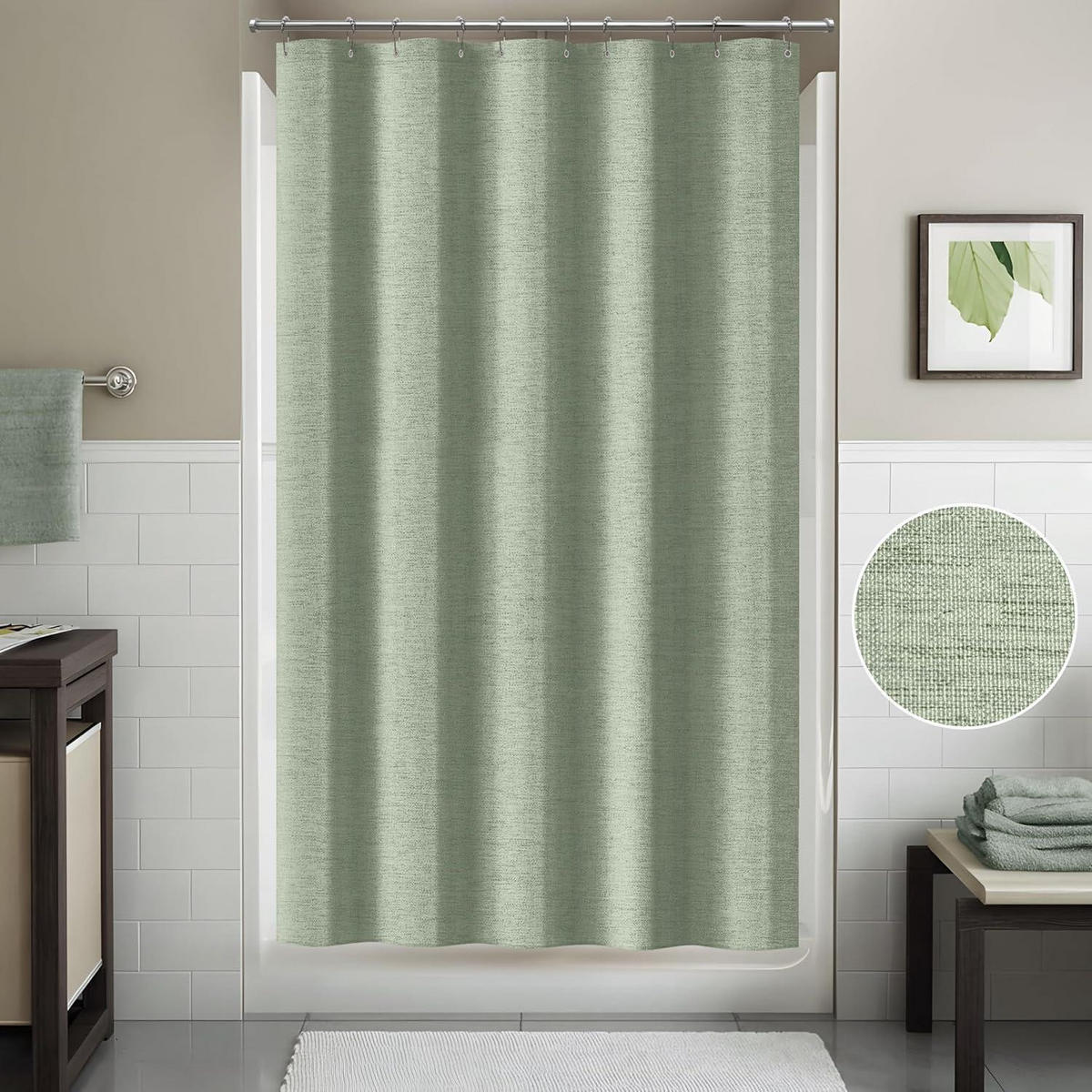 DUSCHVORHANG Leinen 152 x 214 cm Salbeigrün - Olivgrün, Textil (152/214cm)