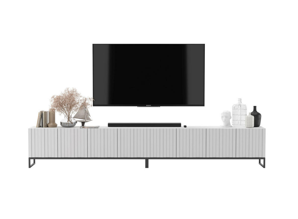 TV-LOWBOARD 2er-Set Elpis Weiß matt mit schwarzem Metallrahmen 150 cm - Schwarz/Weiß, Holzwerkstoff/Metall (300/51.5/36.5cm) - Meble Lindner
