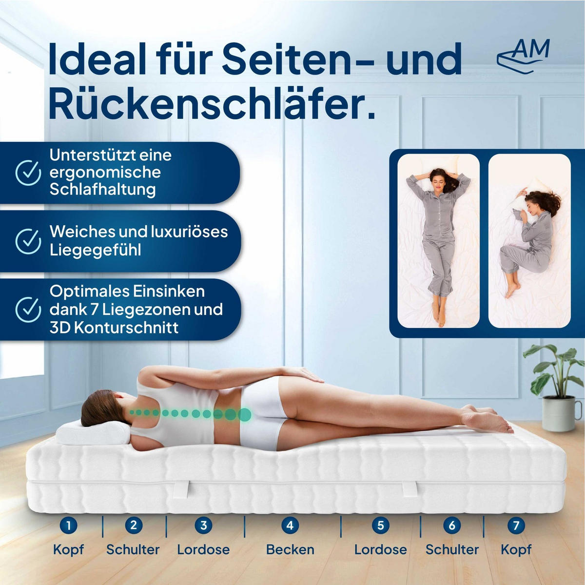 GELMATRATZE 120/200 cm H3 - 23cm Höhe & Tencel Bezug - Weiß, Textil (120/200cm) - AM Qualitätsmatratzen