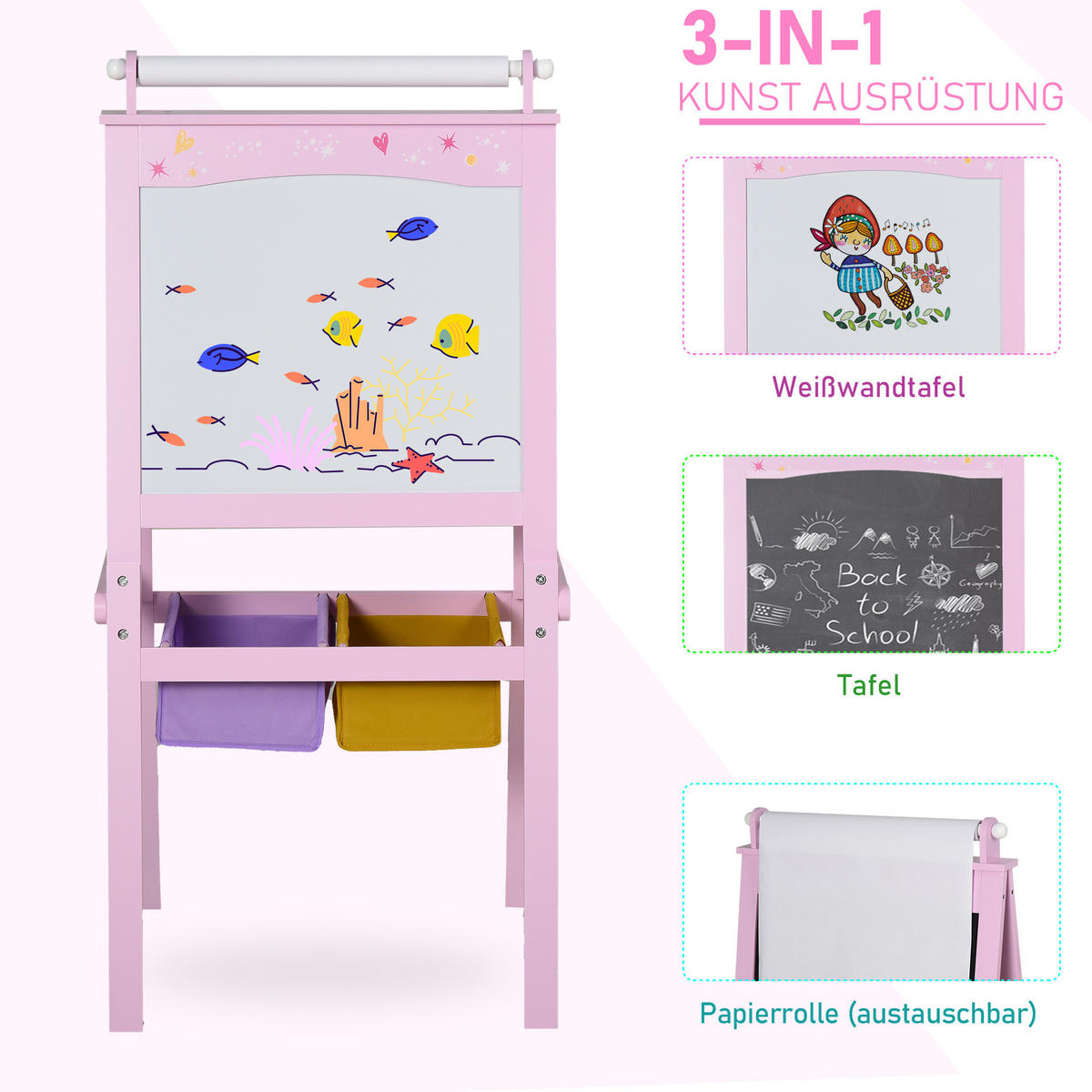 KINDERSTAFFELEI , Rosa, MDF, Vliesstoff, 58,5cm x 50,5cm x 118cm - Rosa, Holz (50.5/118/58.5cm) - HOMCOM