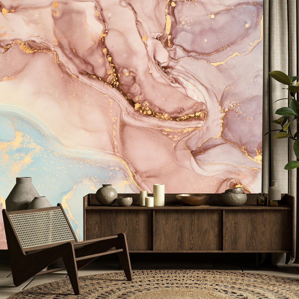 FOTOTAPETE für Wohnzimmer Bunte Marmor Abstraktion 250x175 - Blau/Beige, Papier (250/175cm) - Muralo