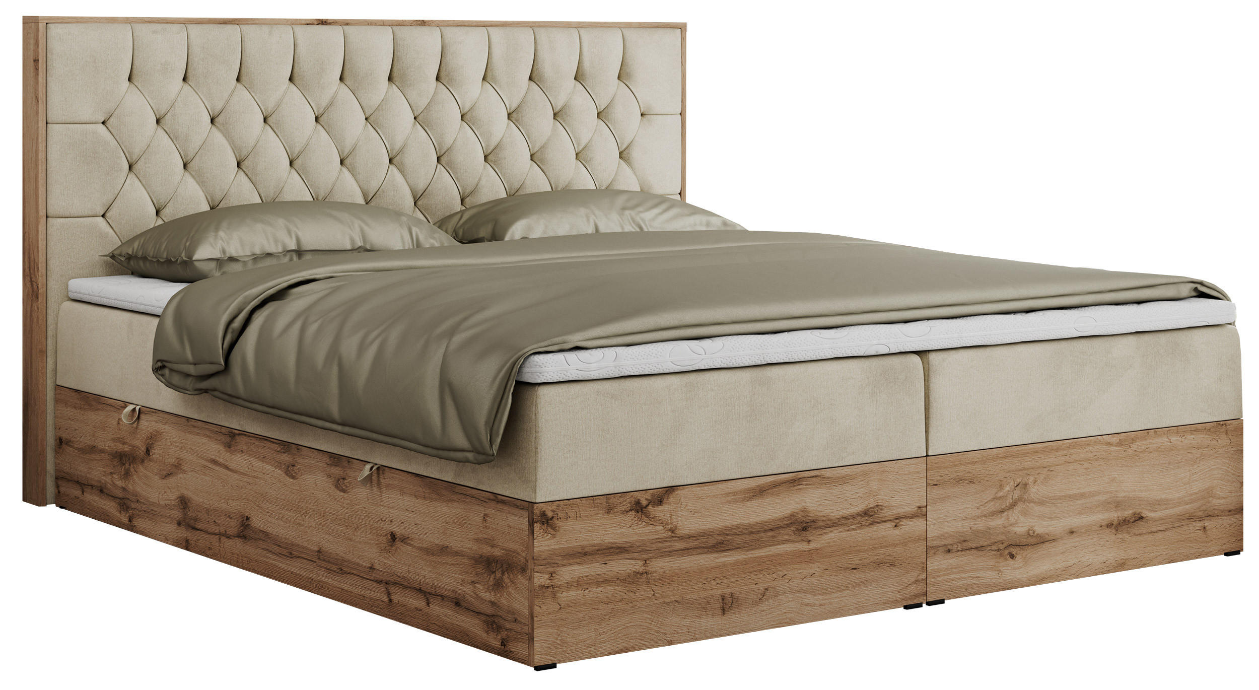 BOXBETT AMORE 200/200 Beige Struktur - H4 - Beige, Holz/Textil (200/200cm) - MKS