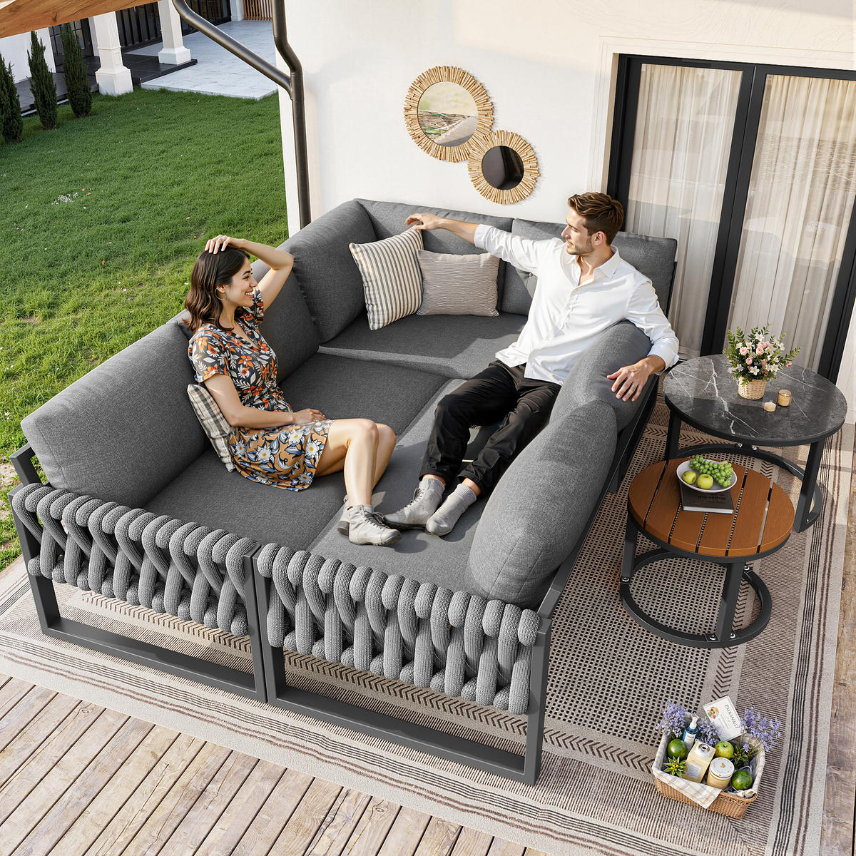 LOUNGESET Modular 5-6 Personen Grau Mit Verstellbaren Füßen - Grau, Kunststoff - FLIEKS