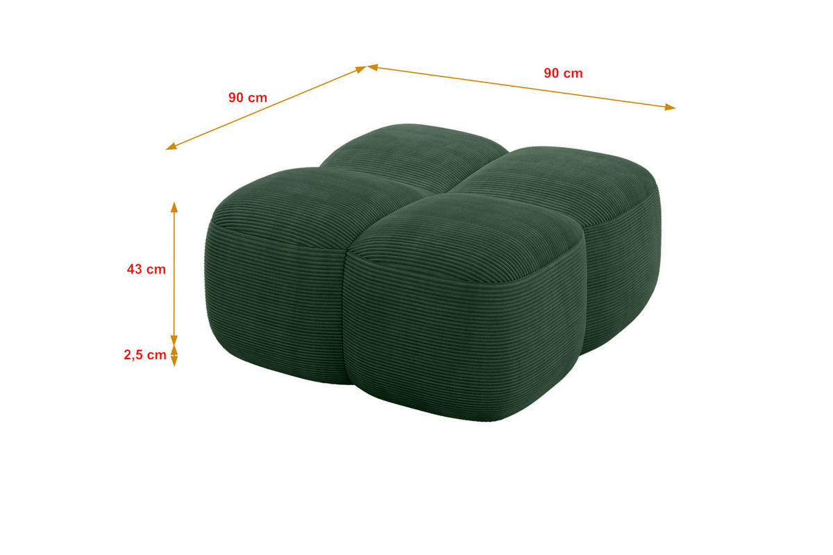 POUF Miko-Puf 90x90x45 cm Grün Cord Modular Sitzhocker - Waldgrün/Schwarz, Holzwerkstoff/Kunststoff (90/43/90cm) - ALTDECOR