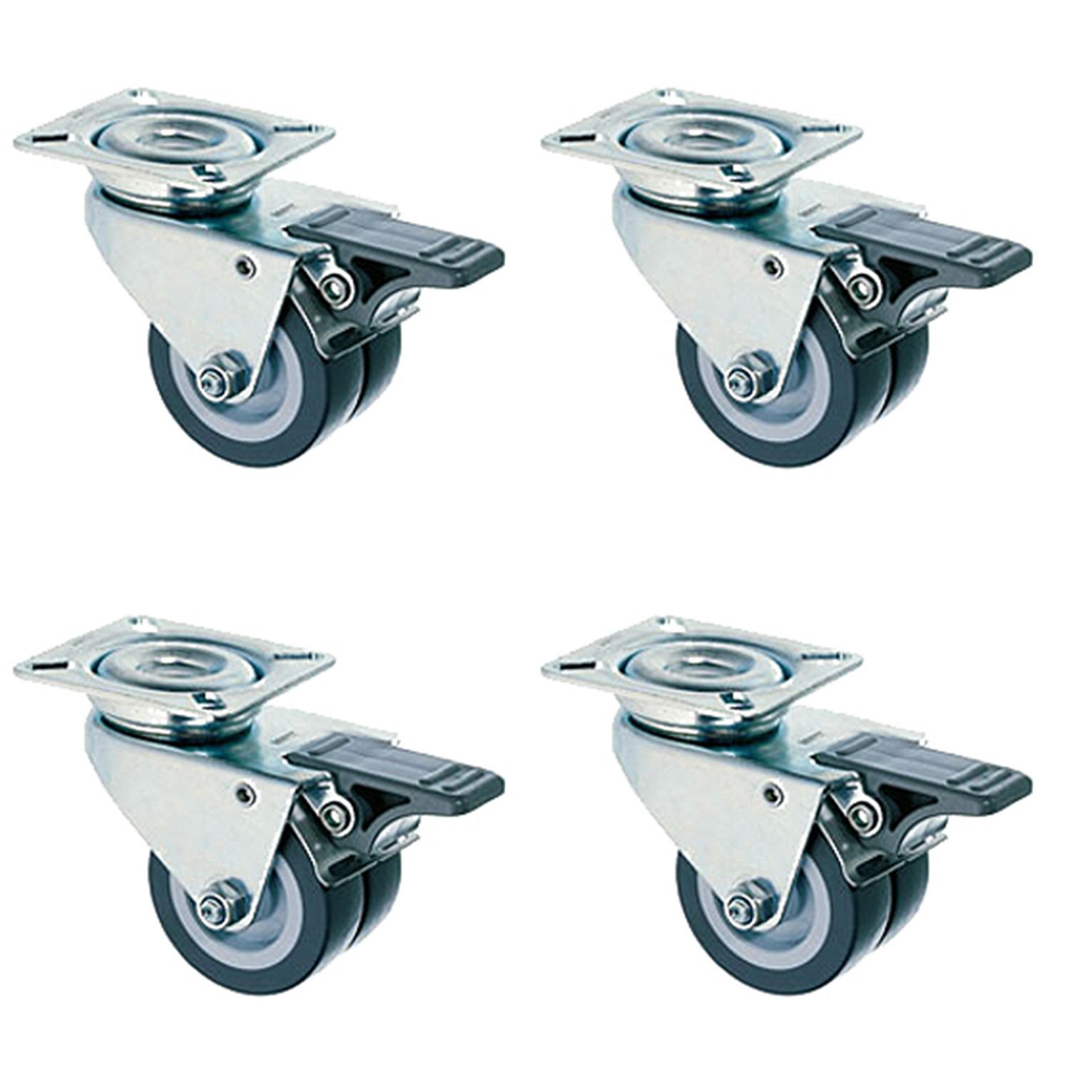 STRANDKORBROLLEN 4er Set mit Feststeller - Silberfarben/Schwarz, Kunststoff/Metall (10/6/8cm) - bene living