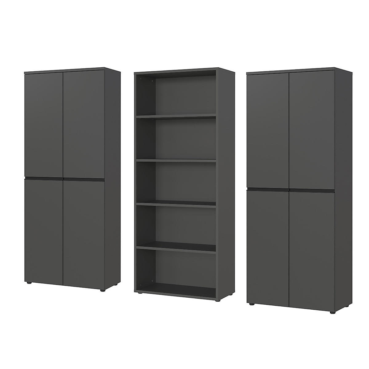 BÜRO-SET "Stuttgart" groß mit 3 Aktenschränke Soft-Close 272x197 cm Graphit - Schwarz, Holzwerkstoff (272/197/40cm) - KADIMA DESIGN