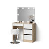 SCHMINKTISCH Imola Sonoma mit LED Beleuchtung und Hocker - Weiß/Sonoma Eiche, Holzwerkstoff (90/75/40cm) - Livinity®