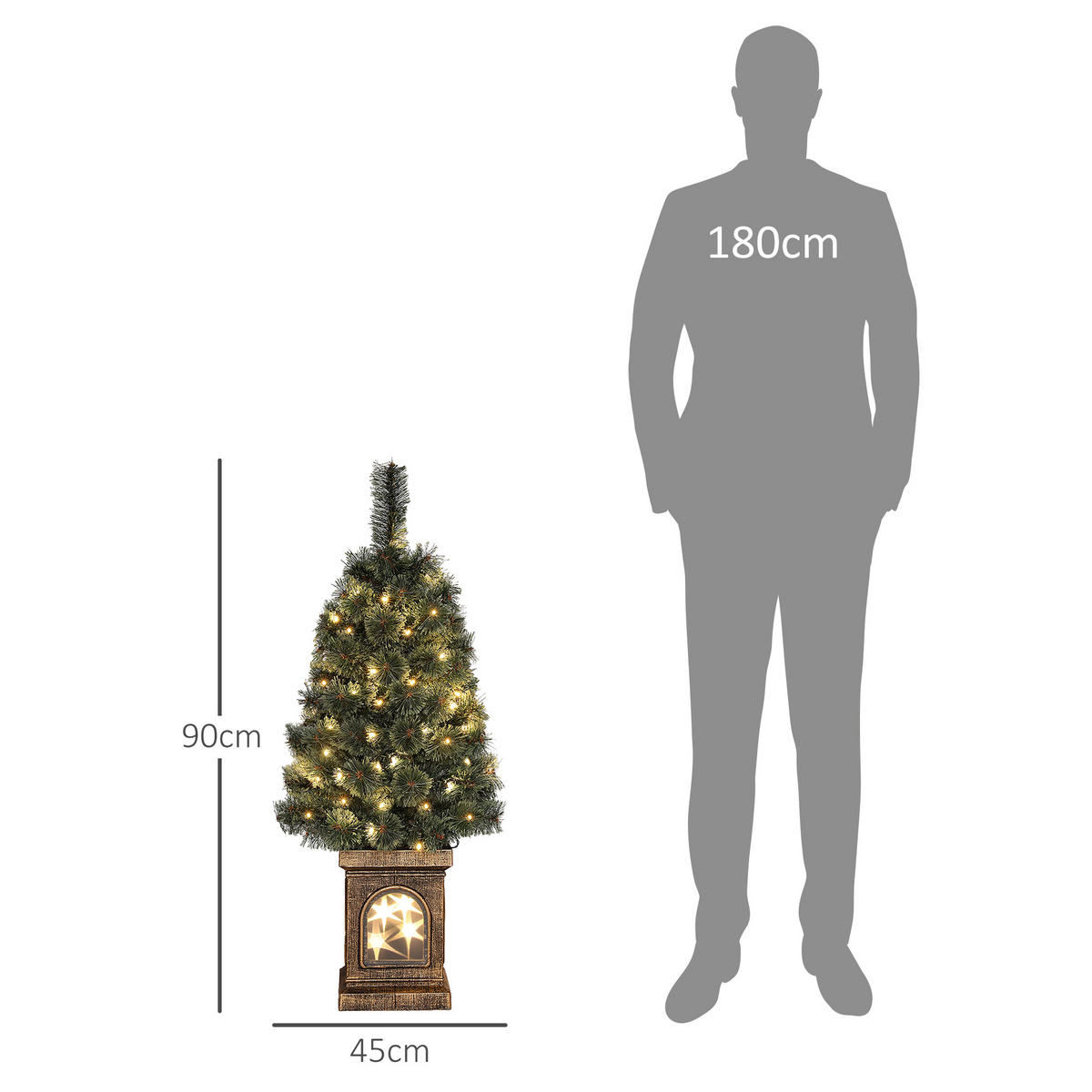 KÜNSTLICHER Weihnachtsbaum mit LED-Leuchten, 90 cm Christbaum mit Fernbedienung - Grün, Kunststoff (45/90cm) - HOMCOM