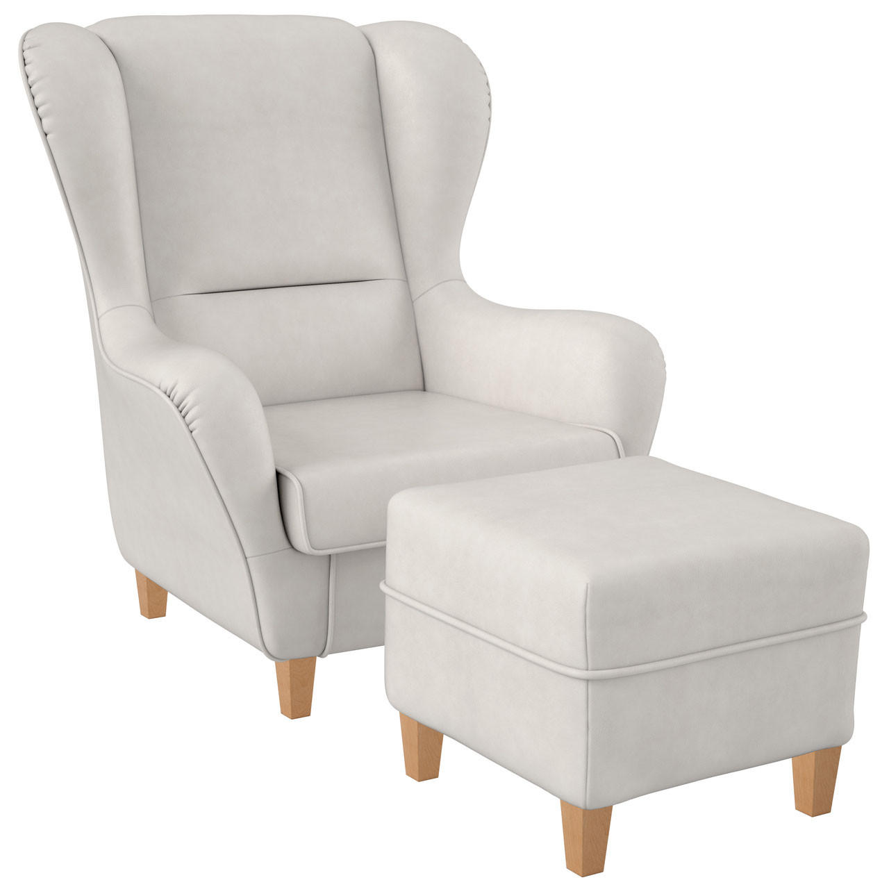 OHRENSESSEL Sofia Relaxsessel mit Hocker | Design Kunstleder Milano Weiß - Weiß, Holzwerkstoff/Kunststoff (92/68/95cm) - Supellex