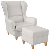 OHRENSESSEL Sofia Relaxsessel mit Hocker | Design Kunstleder Milano Weiß - Weiß, Holzwerkstoff/Kunststoff (92/68/95cm) - Supellex