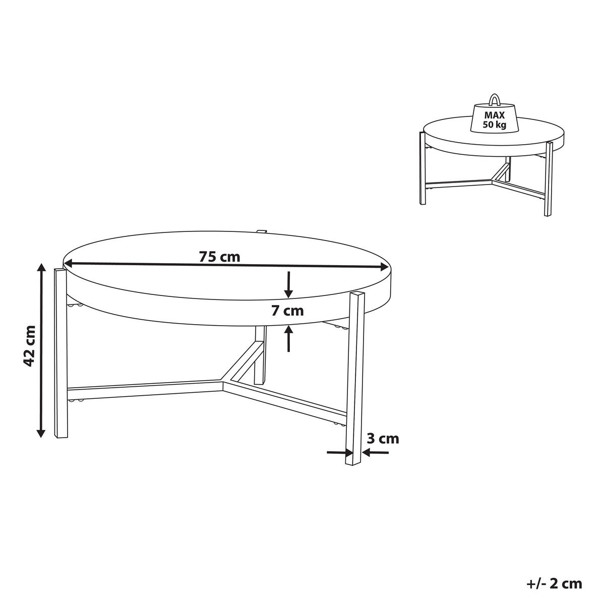 KONFERENČNÍ STOLEK světlejší Odstín dřeva 70 cm Bonita - černá/šedohnědá, kompozitní dřevo (70/70/42cm) - Beliani