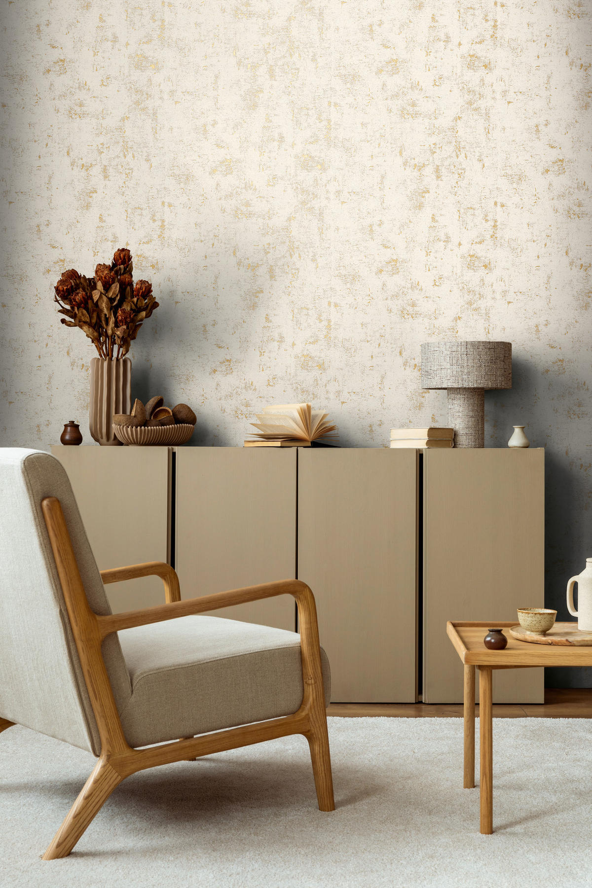 VLIESTAPETEN Blooming, Vintagetapete, weiß, gold - Goldfarben/Weiß, Papier (530/10050cm) - KUNSTLOFT