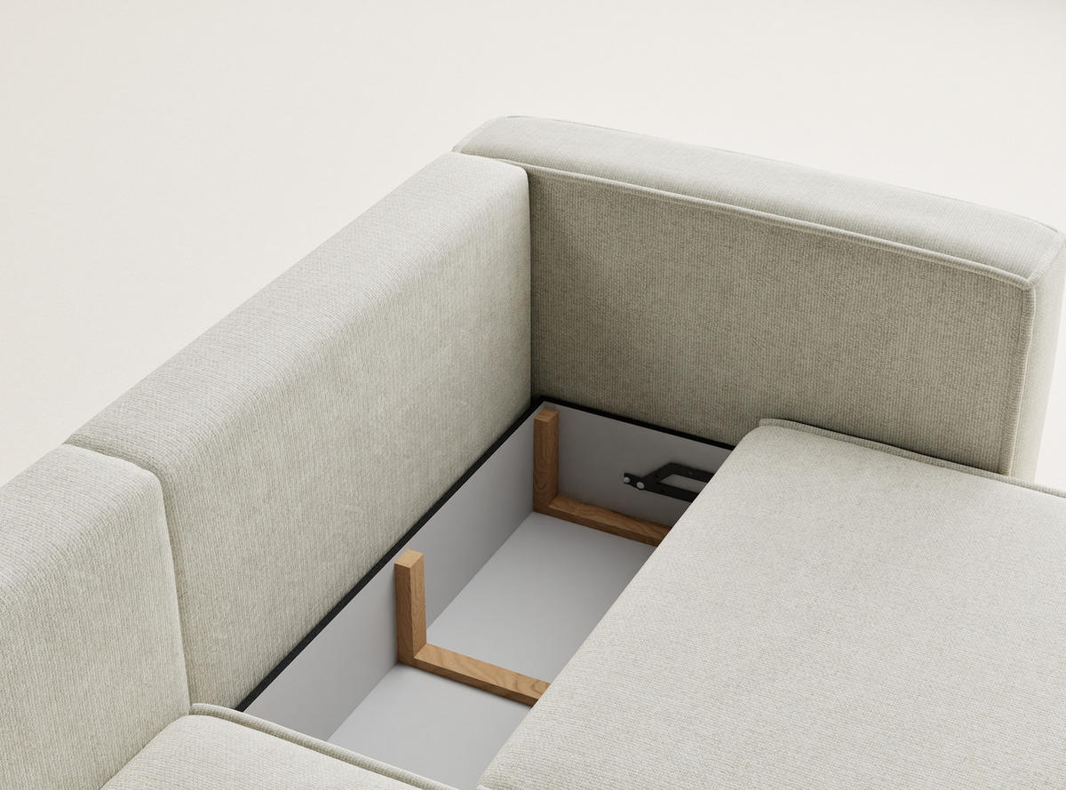 ECKSOFA MIT SCHLAFFUNKTION Velto Creme Chenille-Stoff - Creme/Schwarz, Holz/Holzwerkstoff (152/250cm) - Maison de Reve