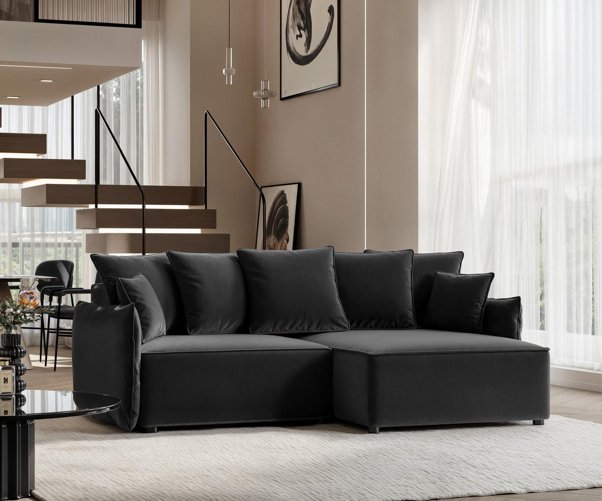 ECKSOFA LEON mit Schlaffunktion und Bettkasten Anthrazit - Anthrazit, Holzwerkstoff/Kunststoff (250/90cm) - Idohome
