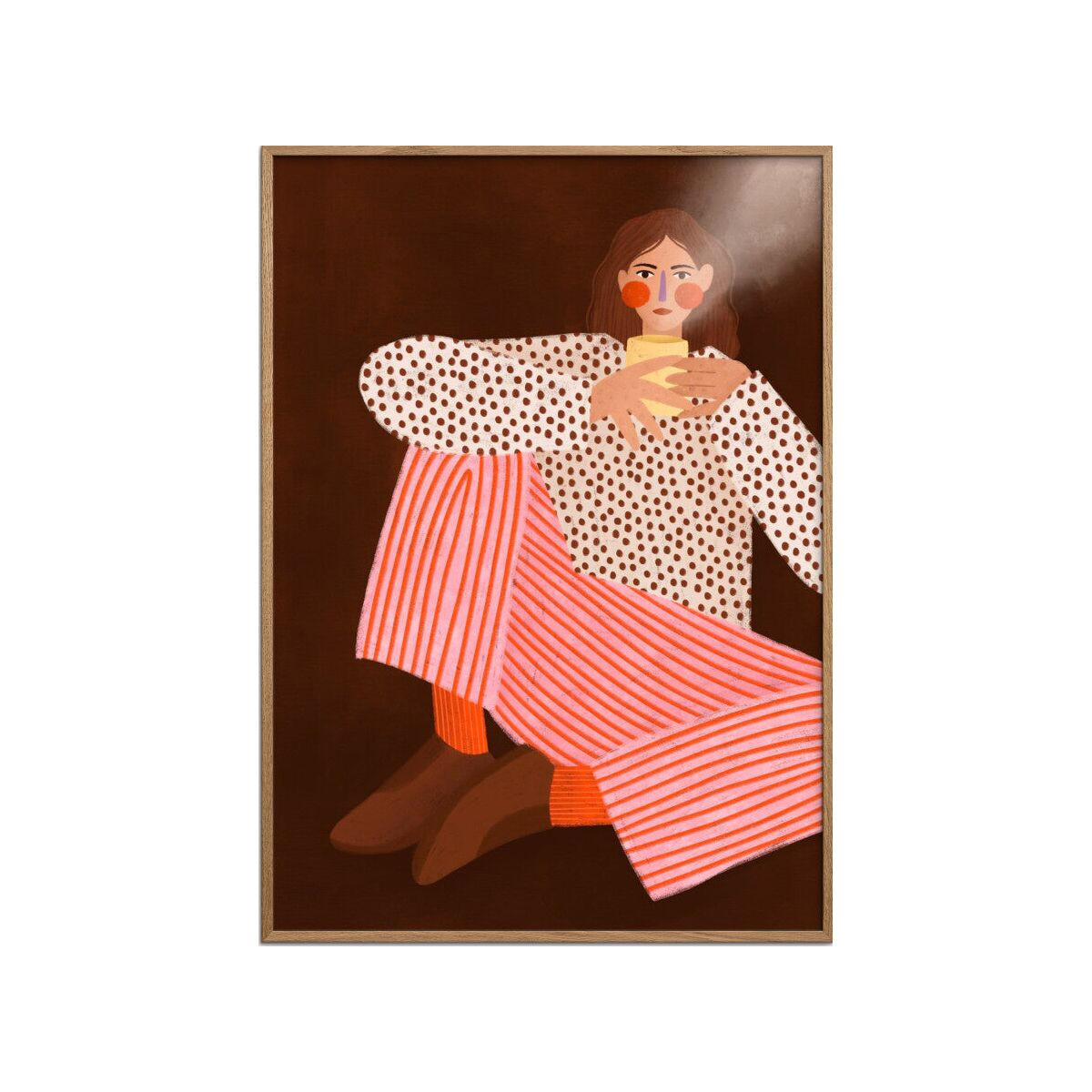 POSTER mit Rahmen Bea Muller - Woman With the Cup of Tea - Eichefarben/Multicolor, Holz/Papier (70/100cm) - Poster&Frame