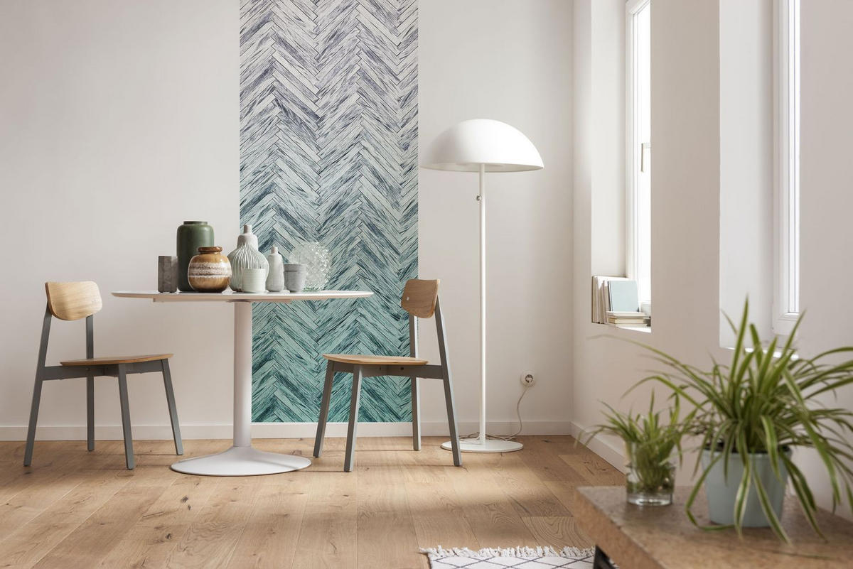 FOTOTAPETE Fischgrätenmuster 100 x 250 cm - Blau, Papier (100/250cm) - Sanders & Sanders