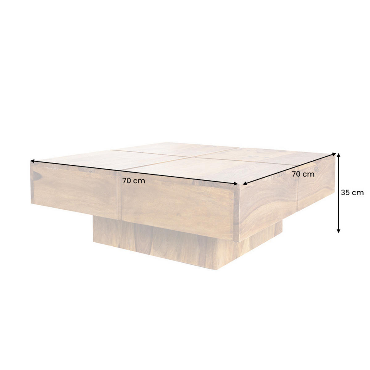 COUCHTISCH BOLT Sheesham Stone Finish 70 cm - Braun, Holz (70/70/35cm) - riess-ambiente