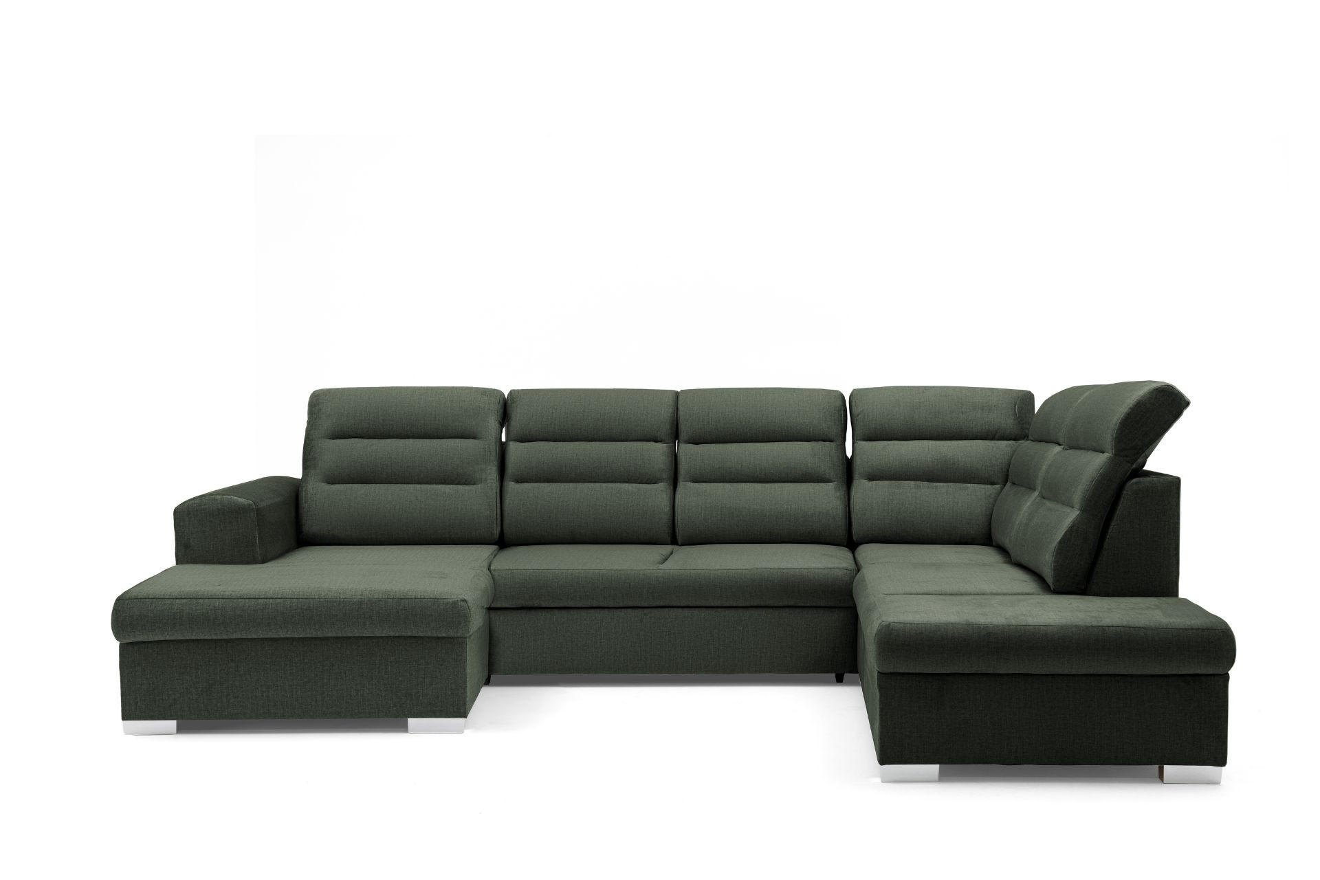 ECKSOFA U-Form CLOUD U Rechts mit Schlaffunktion 120x252 Velours Dunkelgrün - Dunkelgrün/Silberfarben, Holz/Kunststoff (202/103/320cm) - Muffo