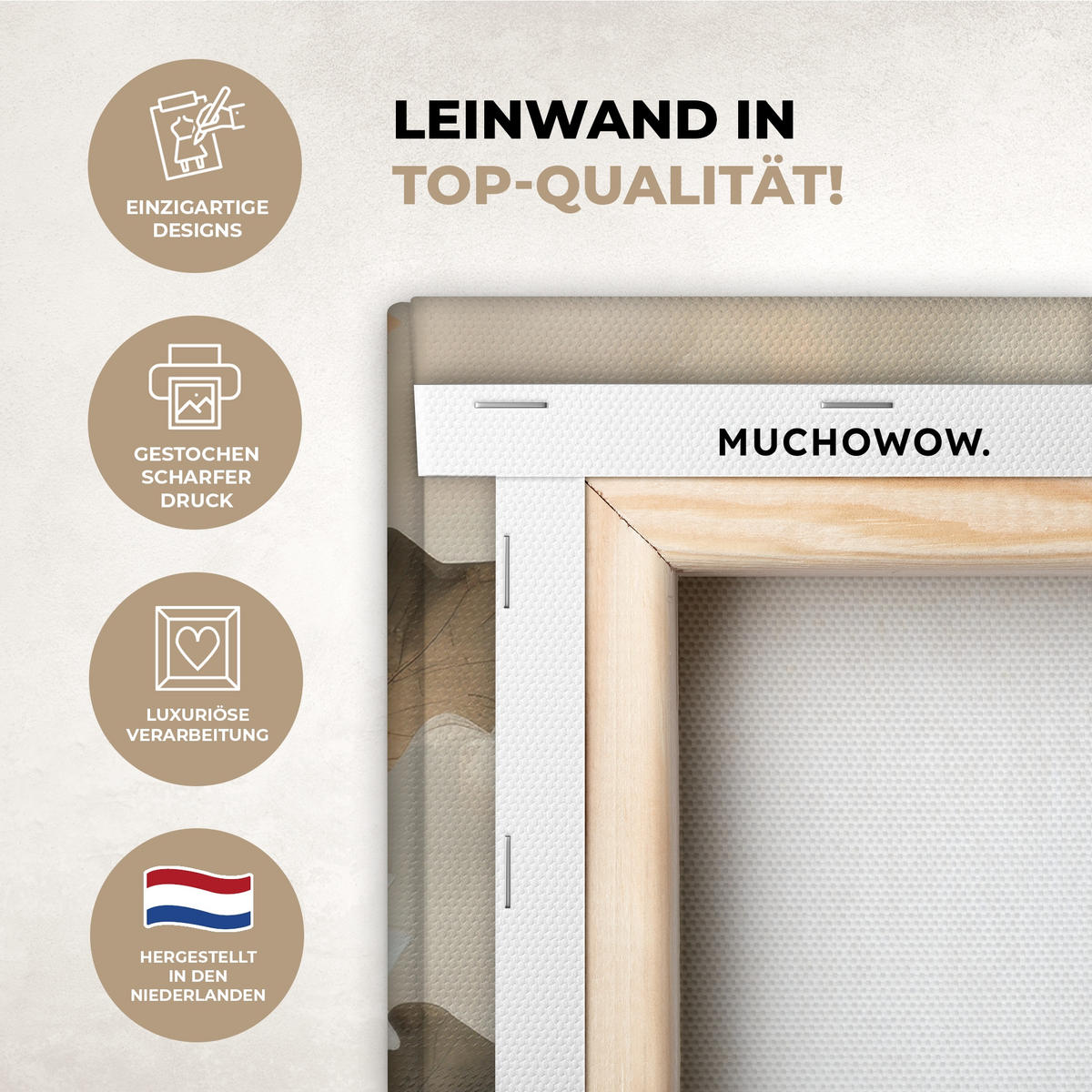 LEINWANDBILD Blumen - Japandi - Wabi sabi 20x20 cm - Sandfarben, Textil (20/20cm) - MuchoWow