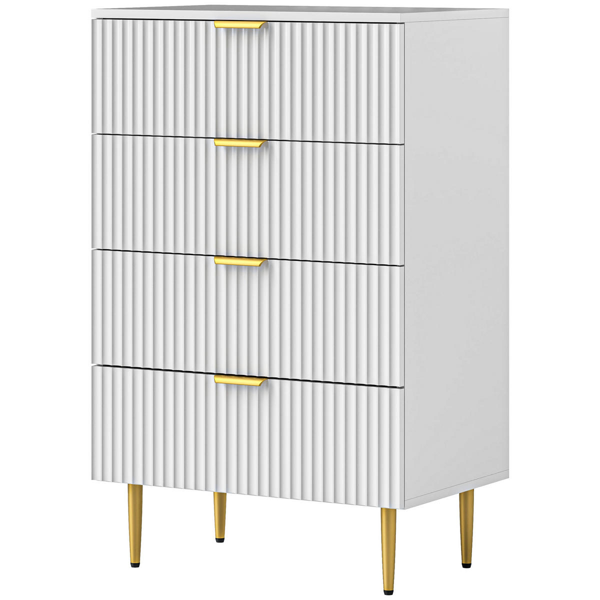KOMOODE DE-12919 4 Schubladen, geriffelte Fronten Weiß - Weiß, Holzwerkstoff (60/96/40cm) - ComfortXL