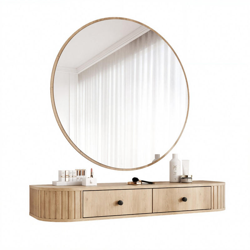SCHMINKTISCH OVALINE mit Spiegel, 123 cm Cremona-Eiche - Eichefarben/Goldfarben, Holzwerkstoff/Metall (123/17.5/36cm) - Idohome