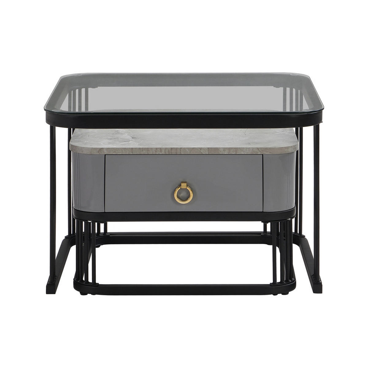 COUCHTISCH Stapelbar 2er-Set Hochglanz Marmoroptik Glasplatte Schwarze Beine - Schwarz, Holz (72/68/26.5cm) - FLIEKS