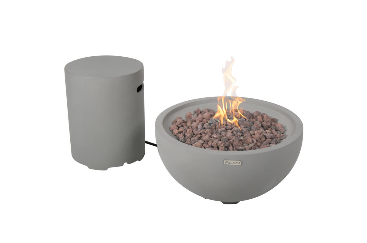 FEUERTISCH Nantucket Gasfeuerstelle aus GF-Beton - 2-tlg. Set inkl. Gasflaschen-Abdeckung - Hellgrau, Naturmaterialien (68/36/68cm) - Elementi
