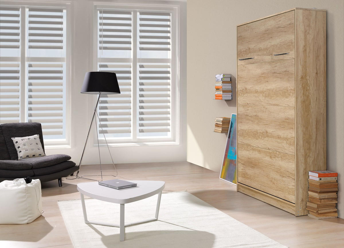 SCHRANKBETT Wandklappbett vertikal VB 140x200 - Eiche Sonoma - Eichefarben, Holzwerkstoff (140/200cm) - QMM TraumMöbel