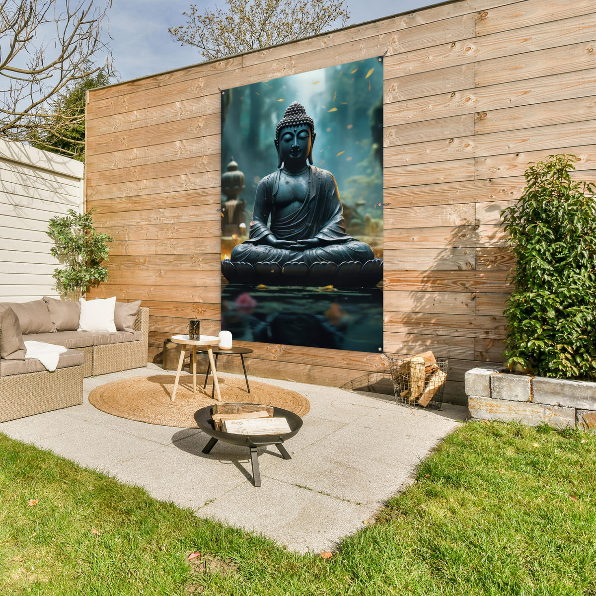 ZAHRADNÍ PLAKÁT Buddha - Socha - Buddha - Zen - Umění - Buddha 120x180 cm - tmavě šedá, plast (120/180/0.2cm) - OnlyWow