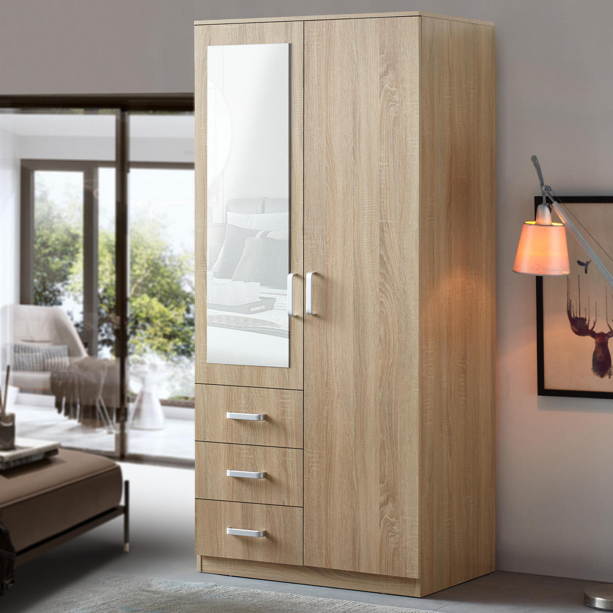 KLEIDERSCHRANK Bodolz - Sonoma Eiche, Holzwerkstoff (80/176/52cm) - [en.casa]