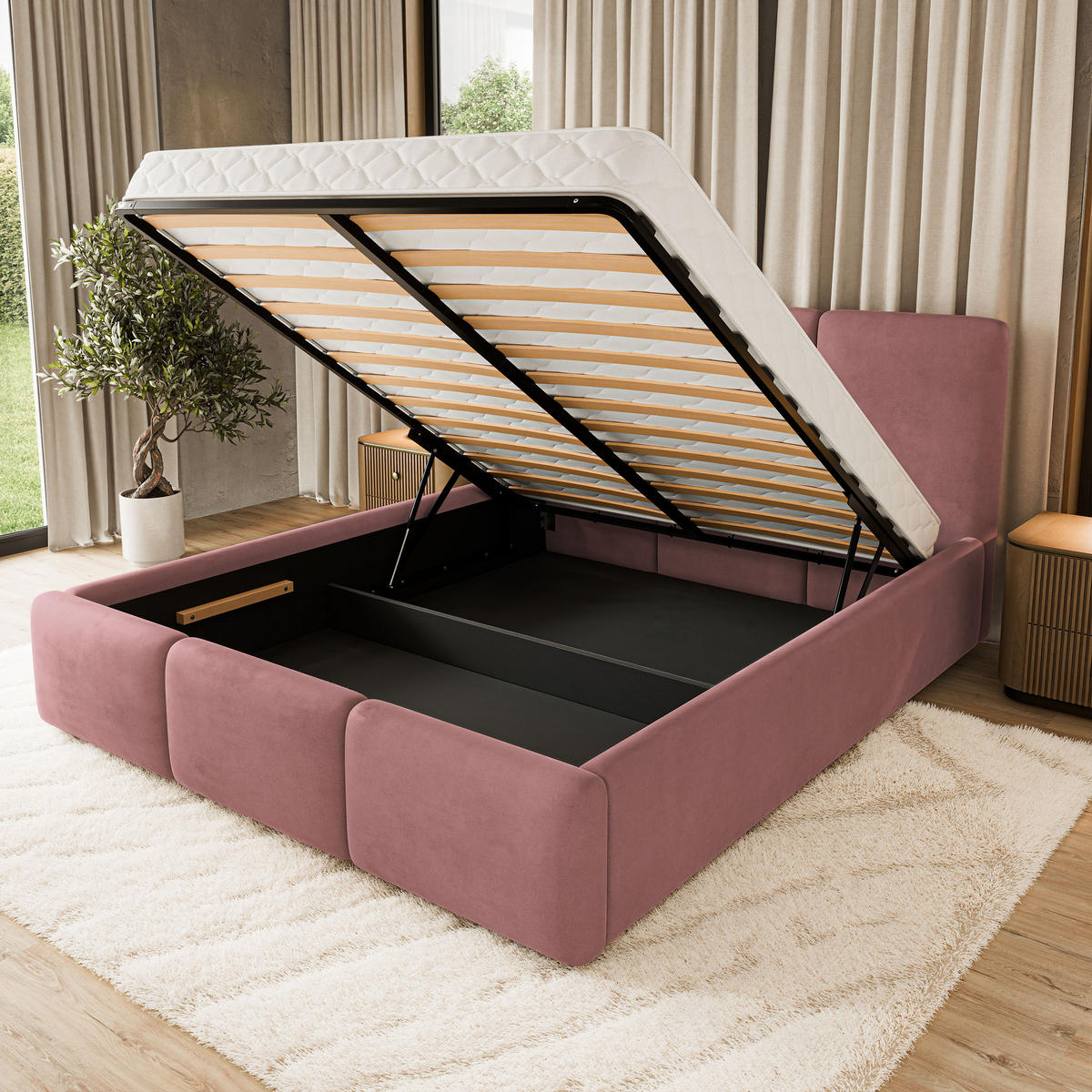POLSTERBETT MORENA MGV 120x200 cm mit Bettkästen - Rosa - Rosa, Holz (120/200cm) - MASSENO