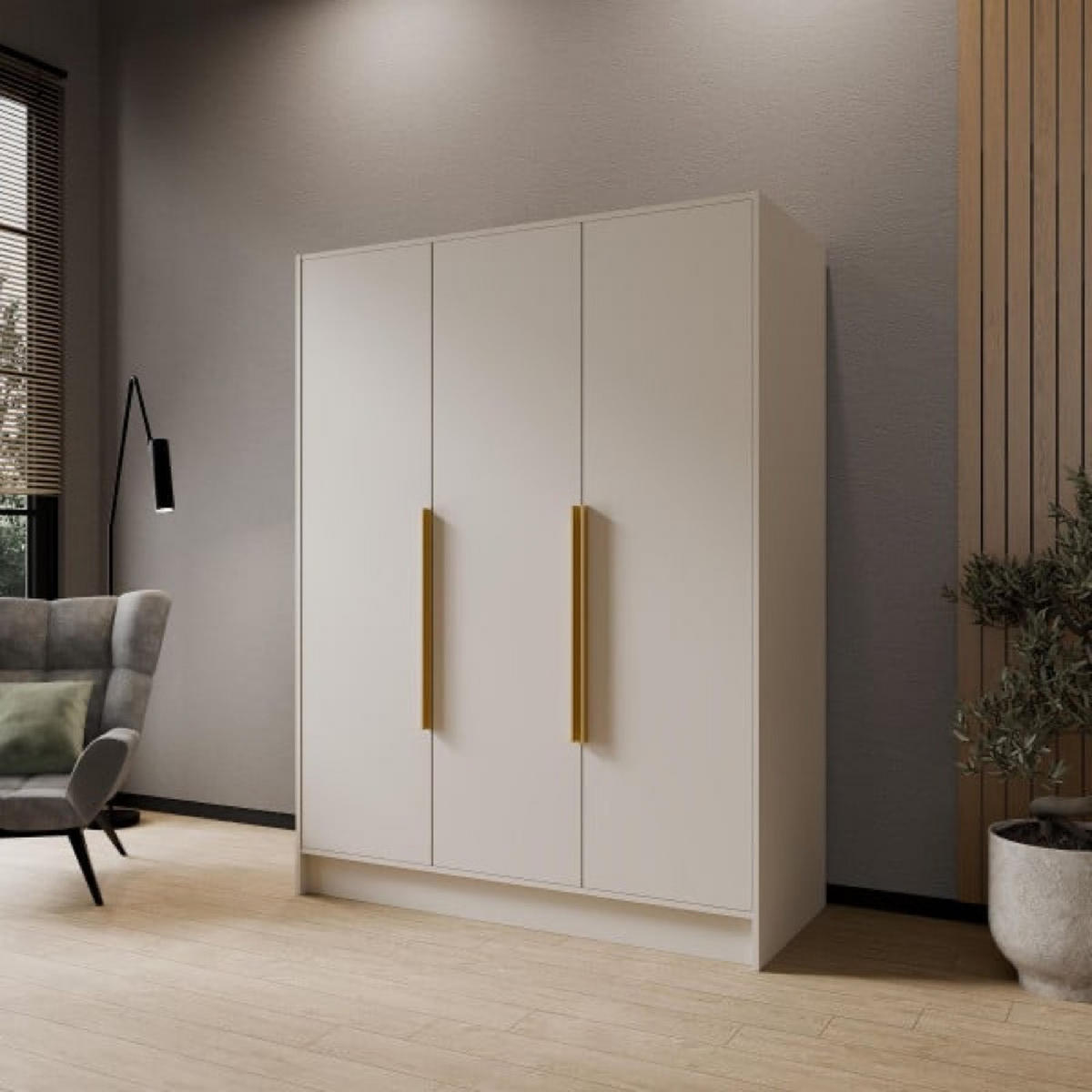 SCHRANK Kaschmir ORTO 150 g Glatt Ohne Spiegel Mit Goldenen Griffen - Ecru/Goldfarben, Holzwerkstoff (150/200/51cm) - Sepro Meble