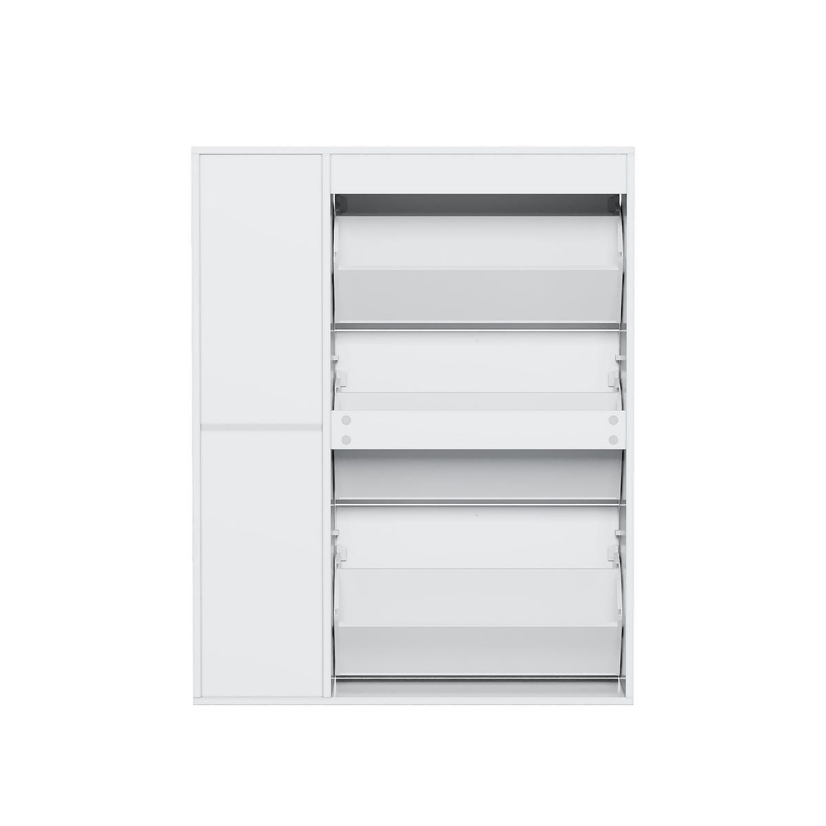 SCHUHSCHRANK 90/25/114 cm mit 3 Klappen und 1 Tür, schmales Design in Weiß - Weiß, Holzwerkstoff (90/114/25cm) - BEAOK